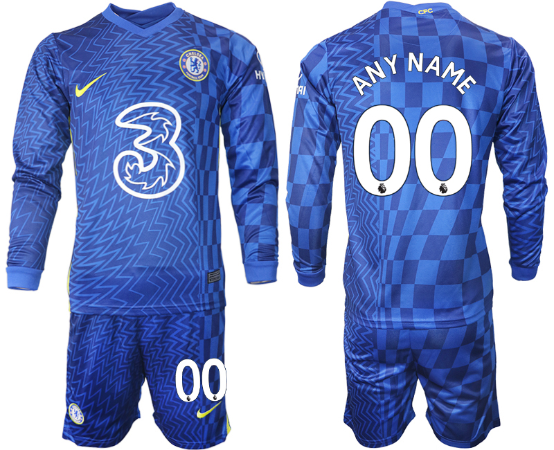 Men 2021-2022 Club Chelsea home blue Long Sleeve customized Soccer Jersey